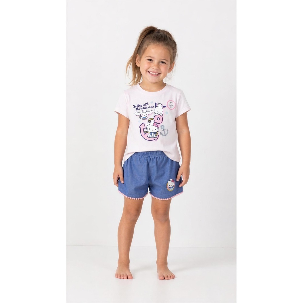 Hello Kitty and Friends Girls 2 Piece Sailor Graphic Tee and Shorts Set Size 5/6